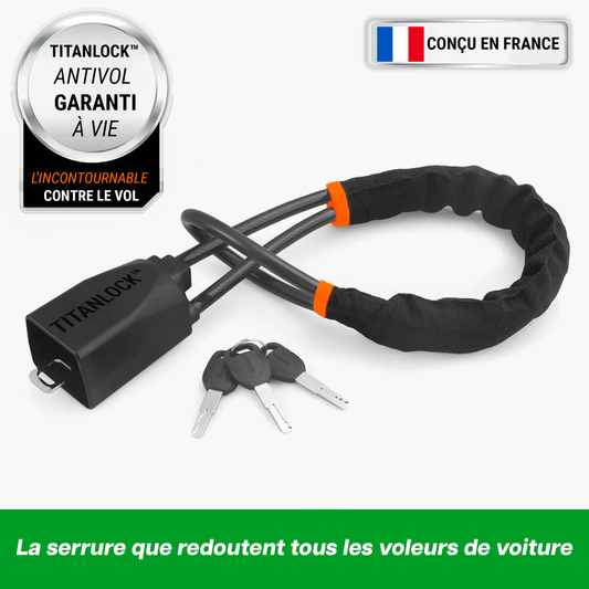 Antivol volant voiture TitanLock noir câble acier militaire